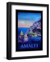 Amazing Amalfi Coast At Sunset - Retro Poster III-Markus Bleichner-Framed Art Print