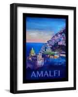 Amazing Amalfi Coast At Sunset - Retro Poster III-Markus Bleichner-Framed Art Print