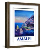 Amazing Amalfi Coast At Sunset - Retro Poster-Markus Bleichner-Framed Art Print