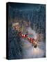 Amazing Cute Christmas Train Goes through Fantastic Winter Forest in North Pole. Unusual Christmas-Vadim Georgiev-Stretched Canvas