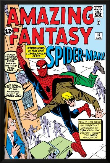 Amazing Fantasy No.15 Cover: Spider-Man Swinging-Steve Ditko-Lamina Framed Poster