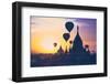 Amazing Misty Sunrise Colors and Balloons Silhouettes over Ancient Dhammayan Gyi Pagoda. Architectu-Perfect Lazybones-Framed Photographic Print