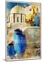 Amazing Santorini - Artwork In Painting Style-Maugli-l-Mounted Poster