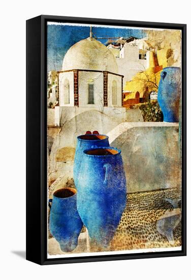 Amazing Santorini - Artwork In Painting Style-Maugli-l-Framed Stretched Canvas