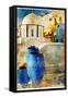 Amazing Santorini - Artwork In Painting Style-Maugli-l-Framed Stretched Canvas