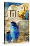 Amazing Santorini - Artwork In Painting Style-Maugli-l-Stretched Canvas
