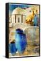 Amazing Santorini - Artwork In Painting Style-Maugli-l-Framed Stretched Canvas