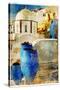 Amazing Santorini - Artwork In Painting Style-Maugli-l-Stretched Canvas