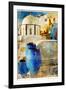 Amazing Santorini - Artwork In Painting Style-Maugli-l-Framed Art Print