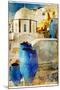 Amazing Santorini - Artwork In Painting Style-Maugli-l-Mounted Art Print