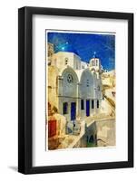 Amazing Santorini - Artwork in Retro Style-Maugli-l-Framed Photographic Print