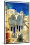 Amazing Santorini - Artwork in Retro Style-Maugli-l-Mounted Photographic Print