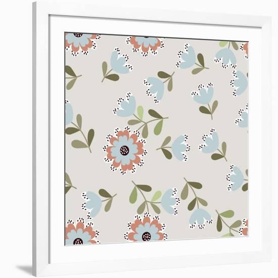 Amazing Seamless Floral Pattern with Bright Colorful Small Flowers. Folk Style Millefleurs. Elegant-Eva Marina-Framed Art Print