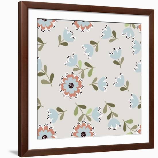 Amazing Seamless Floral Pattern with Bright Colorful Small Flowers. Folk Style Millefleurs. Elegant-Eva Marina-Framed Art Print