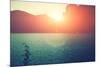 Amazing Silhouette of Mountains at Sunset, Bright Sunset Rays over the Lake at Evening, Mountains A-GaudiLab-Mounted Photographic Print