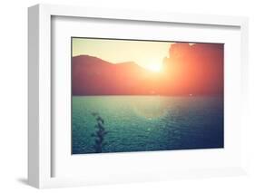 Amazing Silhouette of Mountains at Sunset, Bright Sunset Rays over the Lake at Evening, Mountains A-GaudiLab-Framed Photographic Print