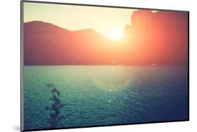 Amazing Silhouette of Mountains at Sunset, Bright Sunset Rays over the Lake at Evening, Mountains A-GaudiLab-Mounted Photographic Print