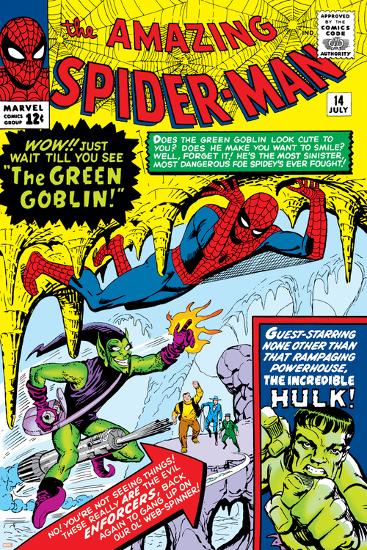 Amazing Spider-Man No.14 Cover: Spider-Man, Green Goblin and Hulk-Steve Ditko-Lamina Framed Poster