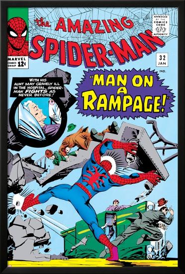 Amazing Spider-Man No.32 Cover: Spider-Man Crouching-Steve Ditko-Lamina Framed Poster