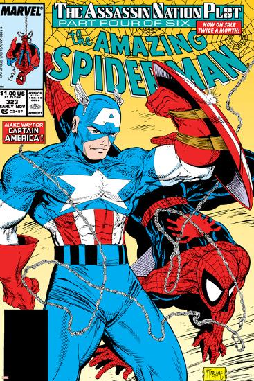 Amazing Spider-Man No.323 Cover: Captain America and Spider-Man-Todd McFarlane-Lamina Framed Poster