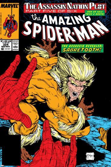 Amazing Spider-Man No.324 Cover: Sabretooth and Spider-Man-Todd McFarlane-Lamina Framed Poster