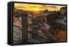 Amazing Sunset on the Roofs of St.Petersburg in Russia.-De Visu-Framed Stretched Canvas
