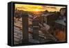 Amazing Sunset on the Roofs of St.Petersburg in Russia.-De Visu-Framed Stretched Canvas