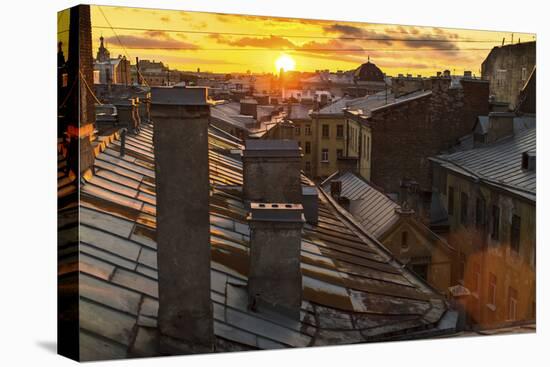 Amazing Sunset on the Roofs of St.Petersburg in Russia.-De Visu-Stretched Canvas