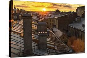 Amazing Sunset on the Roofs of St.Petersburg in Russia.-De Visu-Stretched Canvas