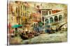 Amazing Venice, Rialto Bridge - Artwork In Painting Style-Maugli-l-Stretched Canvas