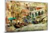 Amazing Venice, Rialto Bridge - Artwork In Painting Style-Maugli-l-Mounted Art Print