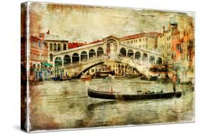Amazing Venice,Rialto Bridge - Artwork In Painting Style-Maugli-l-Stretched Canvas