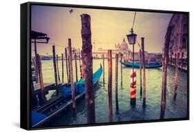 Amazing View of Grand Canal at Sunset. San Marco, Venice, Italy, Europe. Beauty World. Retro Style-Leonid Tit-Framed Stretched Canvas