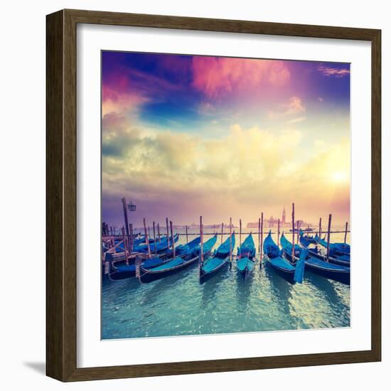 Amazing View of Grand Canal at Sunset with San Giorgio Maggiore Church. San Marco, Venice, Italy, E-Leonid Tit-Framed Photographic Print