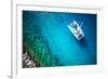 Amazing View to Yacht Sailing in Open Sea at Windy Day. Drone View - Birds Eye Angle-dellm60-Framed Photographic Print