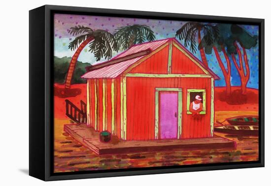 Amazon River Houseboat-John Newcomb-Framed Stretched Canvas