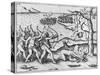 Amazon Women Attack Men Strung Up in Trees-Theodore de Bry-Stretched Canvas