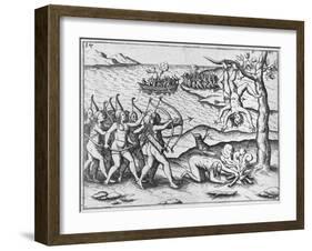 Amazon Women Attack Men Strung Up in Trees-Theodore de Bry-Framed Giclee Print