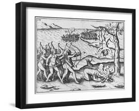 Amazon Women Attack Men Strung Up in Trees-Theodore de Bry-Framed Giclee Print