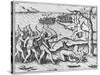 Amazon Women Attack Men Strung Up in Trees-Theodore de Bry-Stretched Canvas