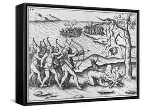 Amazon Women Attack Men Strung Up in Trees-Theodore de Bry-Framed Stretched Canvas