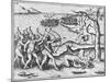 Amazon Women Attack Men Strung Up in Trees-Theodore de Bry-Mounted Giclee Print