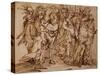 Amazons with a Horse in Procession to the Right pen and ink-Luca Cambiaso-Stretched Canvas