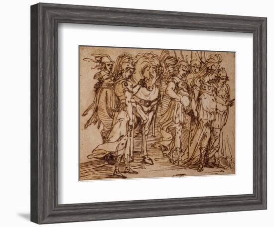 Amazons with a Horse in Procession to the Right pen and ink-Luca Cambiaso-Framed Giclee Print