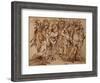 Amazons with a Horse in Procession to the Right pen and ink-Luca Cambiaso-Framed Giclee Print