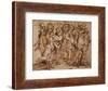Amazons with a Horse in Procession to the Right pen and ink-Luca Cambiaso-Framed Giclee Print