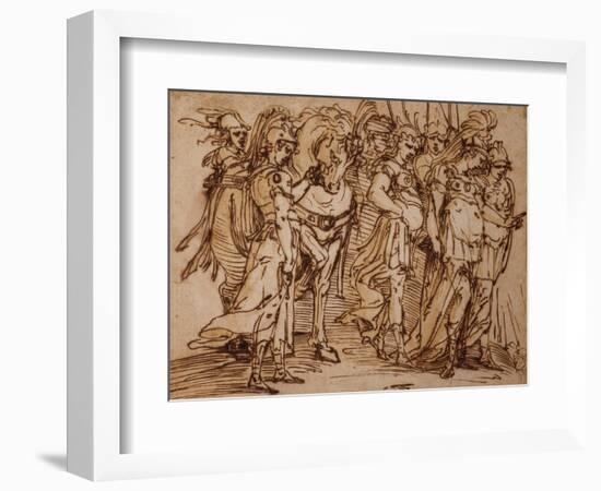 Amazons with a Horse in Procession to the Right pen and ink-Luca Cambiaso-Framed Giclee Print