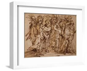 Amazons with a Horse in Procession to the Right pen and ink-Luca Cambiaso-Framed Giclee Print