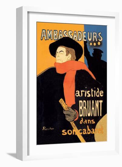 Ambassadeurs: Aristide Bruant dans Son Cabaret-Henri de Toulouse-Lautrec-Framed Art Print