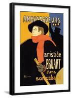 Ambassadeurs: Aristide Bruant dans Son Cabaret-Henri de Toulouse-Lautrec-Framed Art Print